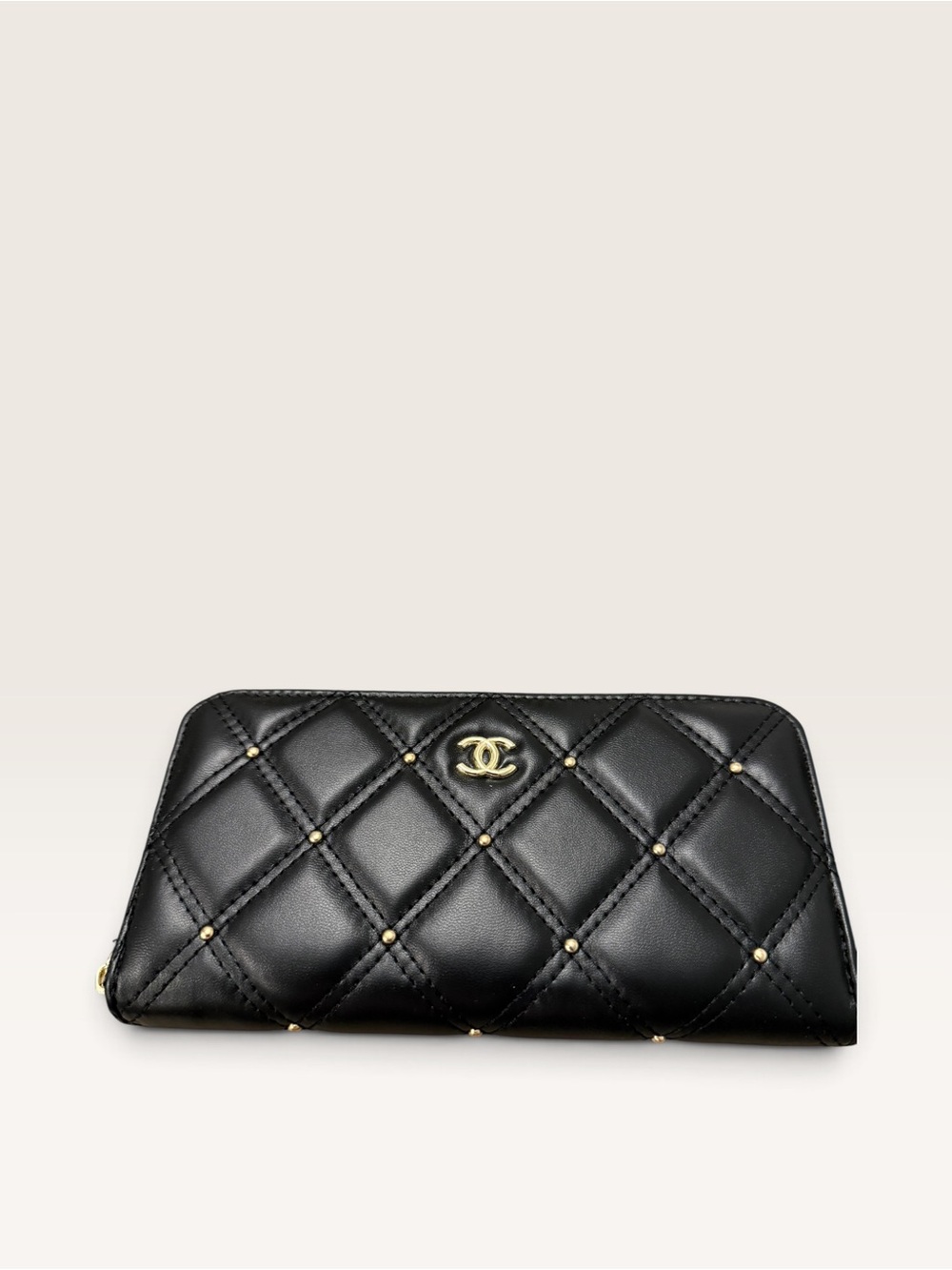 Source Unknown Black Quilted Wallet with Gold CC Accent